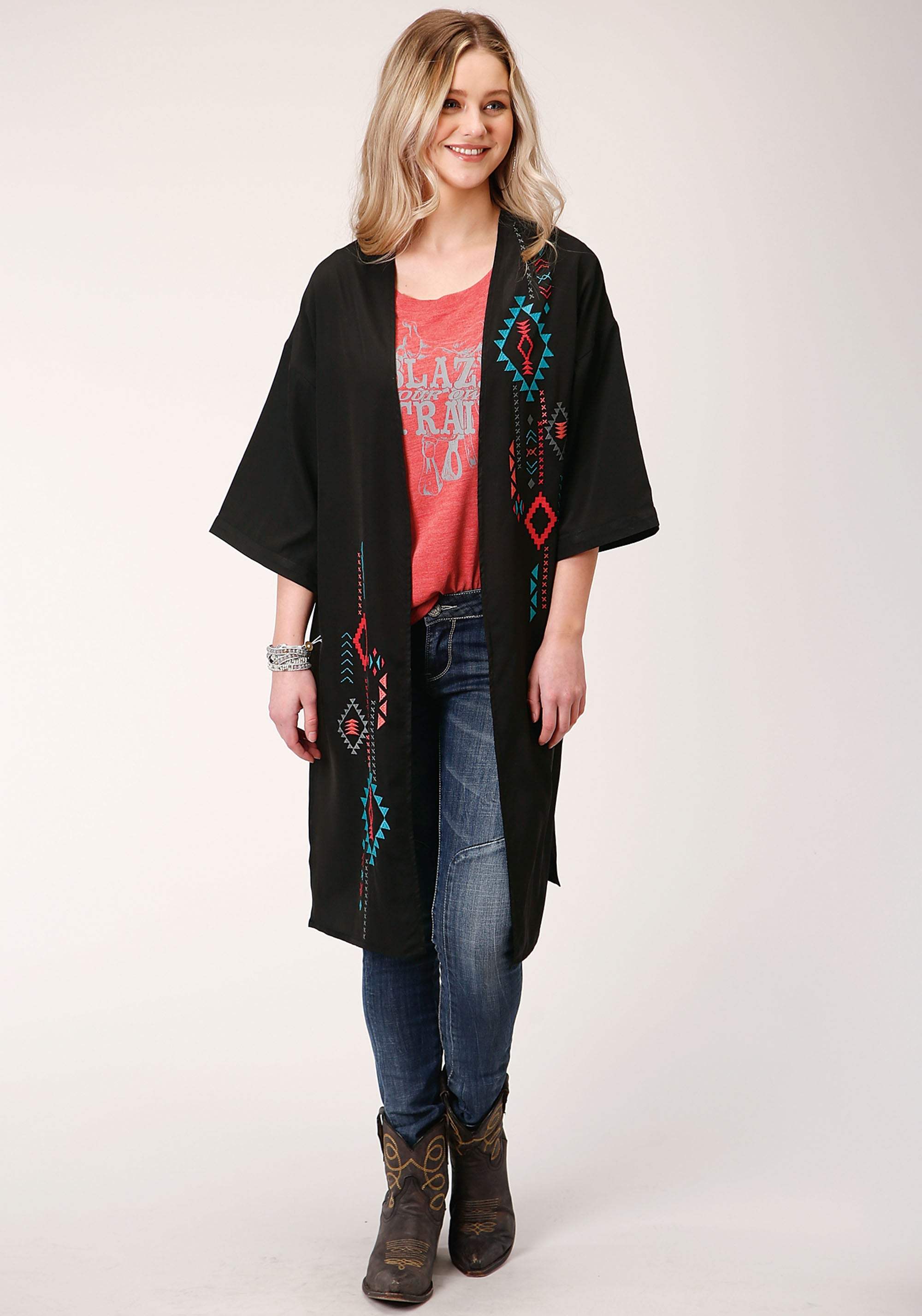 Roper Womens Poly Short Sleeve Cardigan - Roper - Flyclothing LLC