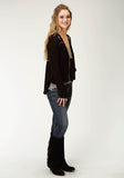 Roper Womens Black Solid With Embroidery Long Sleeve Cardigan - Roper