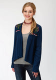 Roper Womens Blue Solid With Embroidery Cardigan - Roper