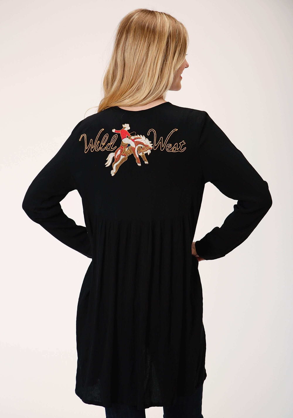 Roper Womens Black With Wild West Embroidery Long Sleeve Cardigan - Roper - Flyclothing LLC