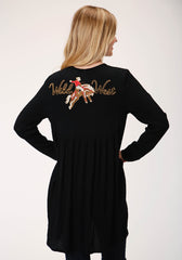 Roper Womens Black With Wild West Embroidery Long Sleeve Cardigan