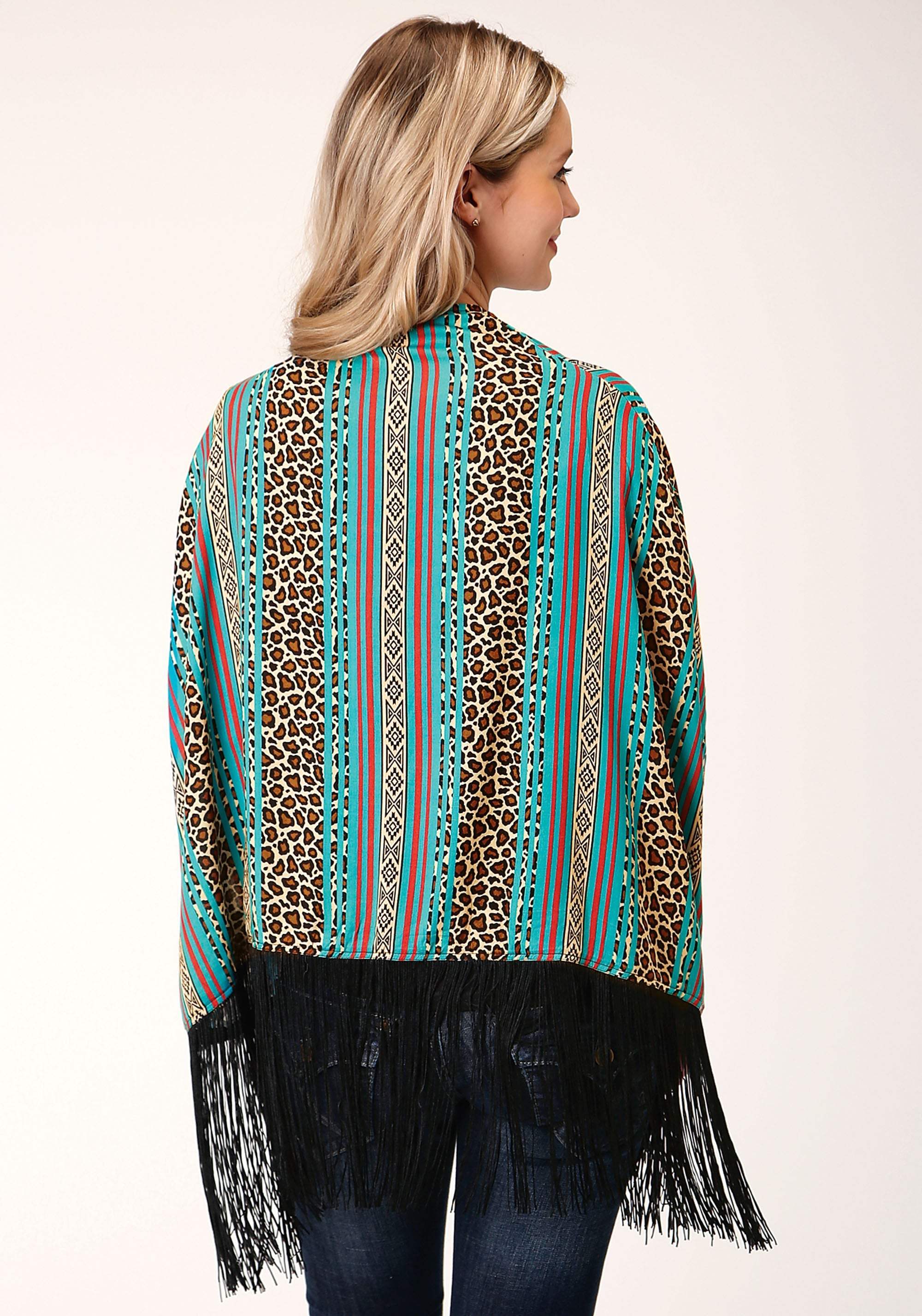 Roper Womens Leopard Stripe Print Rayon Poncho Cardigan - Roper - Flyclothing LLC