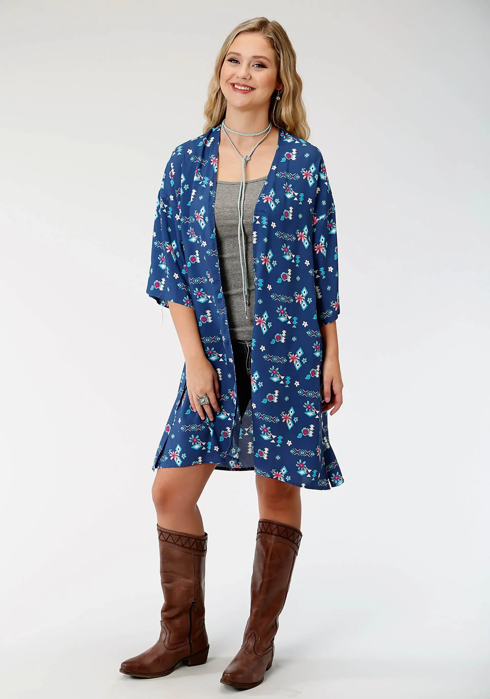 Roper Womens Blue Aztec Print Long Sleeve Cardigan - Roper - Flyclothing LLC