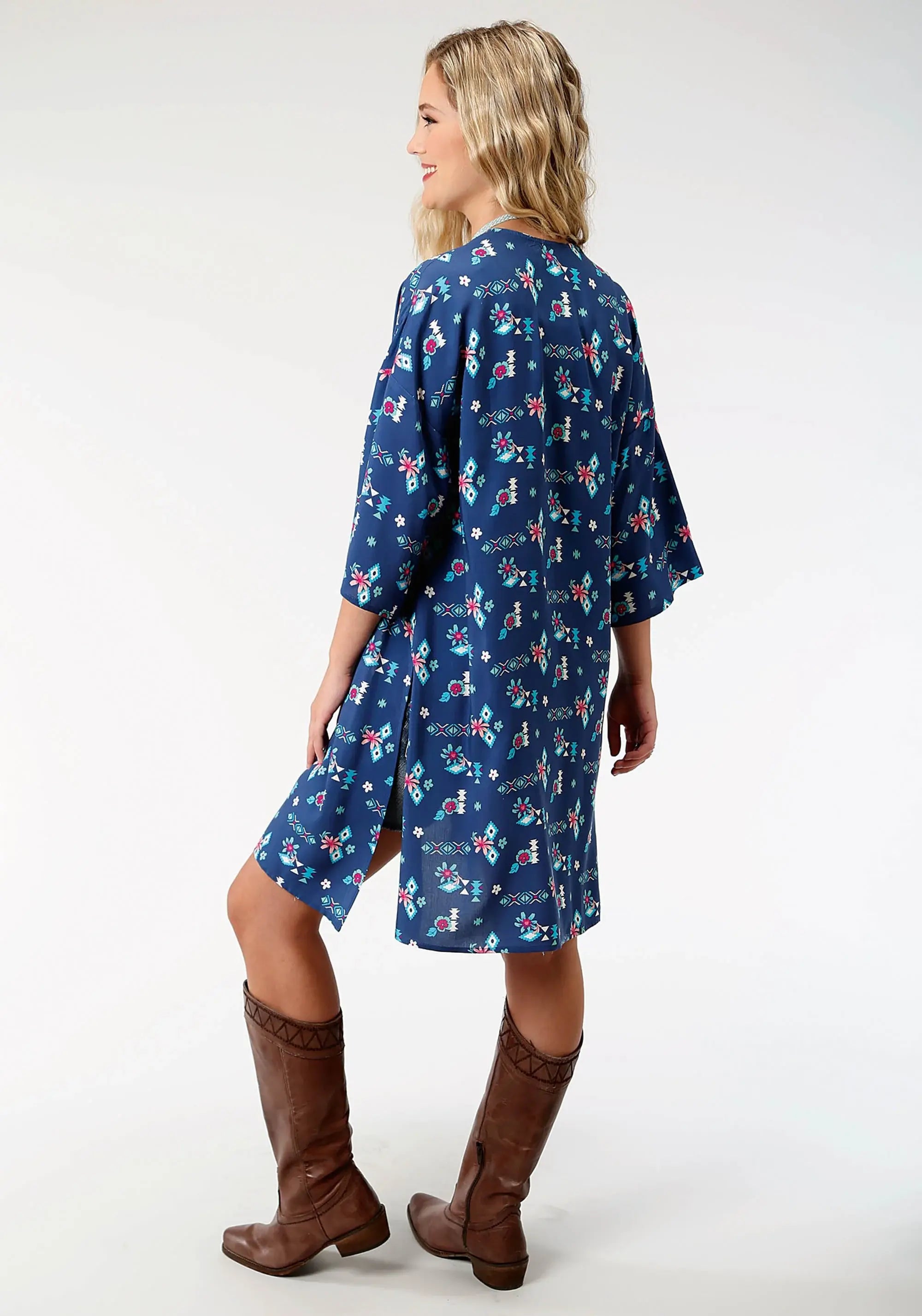 Roper Womens Blue Aztec Print Long Sleeve Cardigan - Roper - Flyclothing LLC