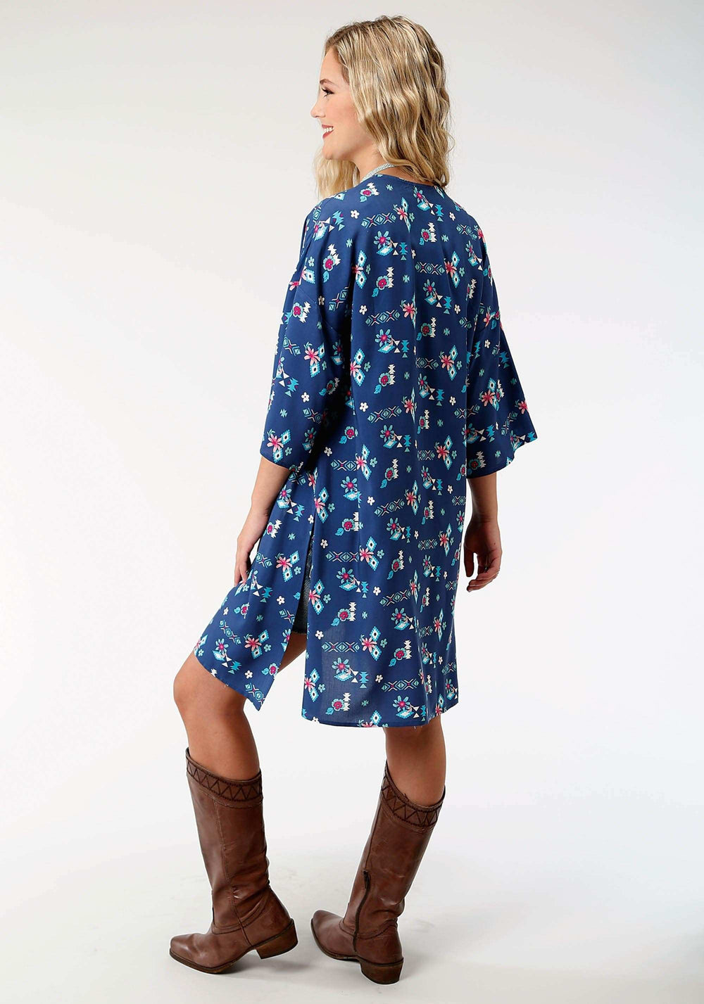 Roper Womens Blue Aztec Print Long Sleeve Cardigan - Roper - Flyclothing LLC