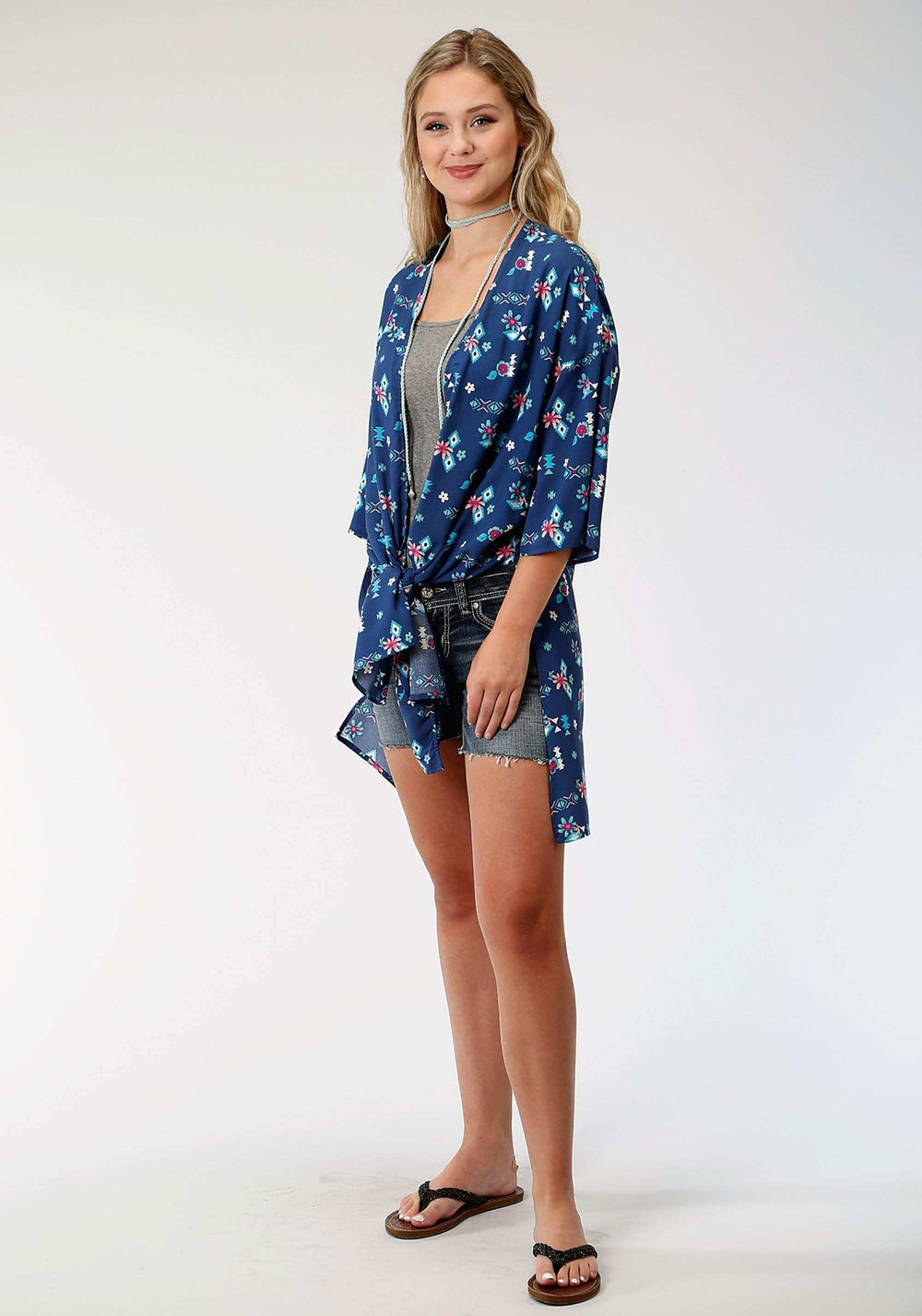 Roper Womens Blue Aztec Print Long Sleeve Cardigan - Roper - Flyclothing LLC