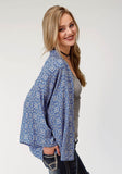 Roper Womens Blue Handkerchief Printed Long Sleeve Cardigan - Roper