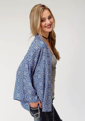 Roper Womens Blue Handkerchief Printed Long Sleeve Cardigan - Roper