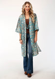Roper Womens Poly Teal Snake Print Kimono Cardigan - Roper