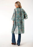 Roper Womens Poly Teal Snake Print Kimono Cardigan - Roper