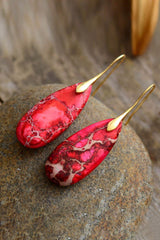 Handmade Teardrop Shape Natural Stone Dangle Earrings - Trendsi