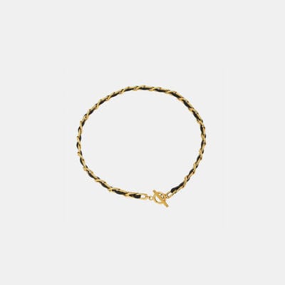 18K Gold-Plated Leather Chain Necklace - Trendsi
