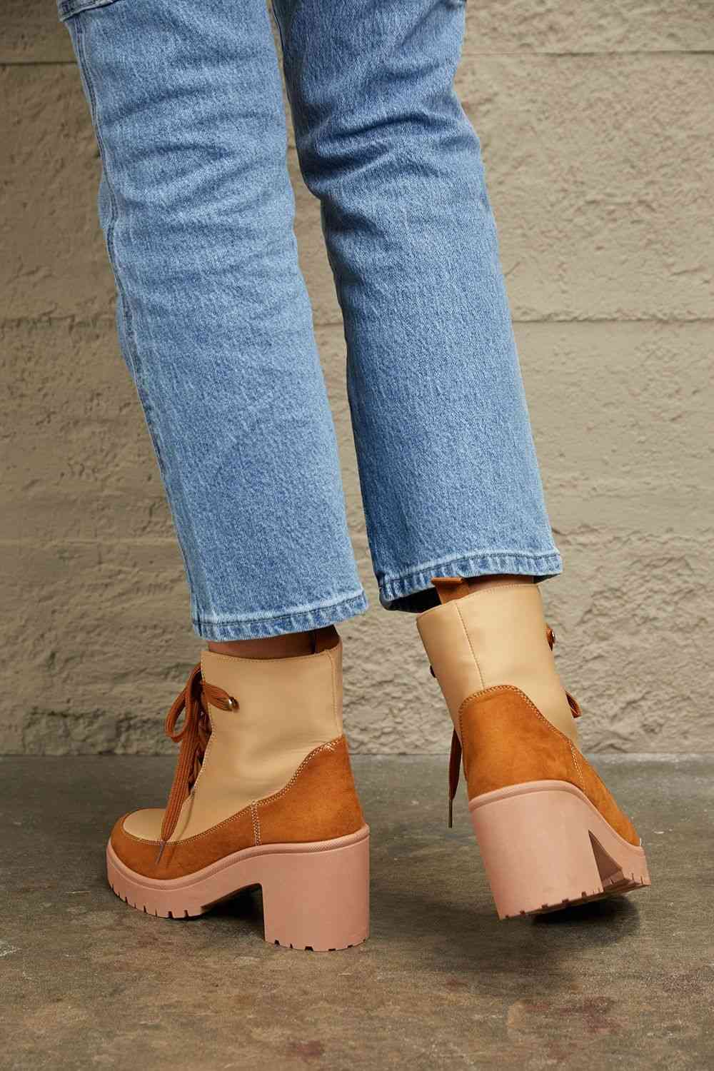East Lion Corp Lace Up Lug Booties - Trendsi - Flyclothing LLC