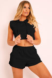Hooded Crop Top & Pocketed Shorts Set - Trendsi