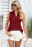 Ruched Johnny Collar Tank - Trendsi - Flyclothing LLC