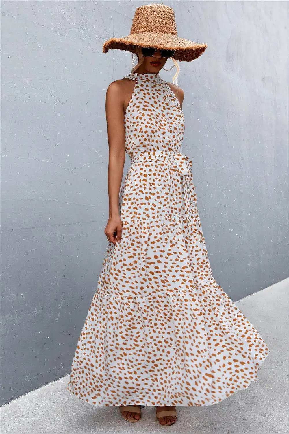 Printed Sleeveless Tie Waist Maxi Dress - Trendsi - Flyclothing LLC