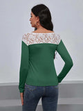 Lace Trim Long Sleeve Round Neck Tee - Trendsi - Flyclothing LLC