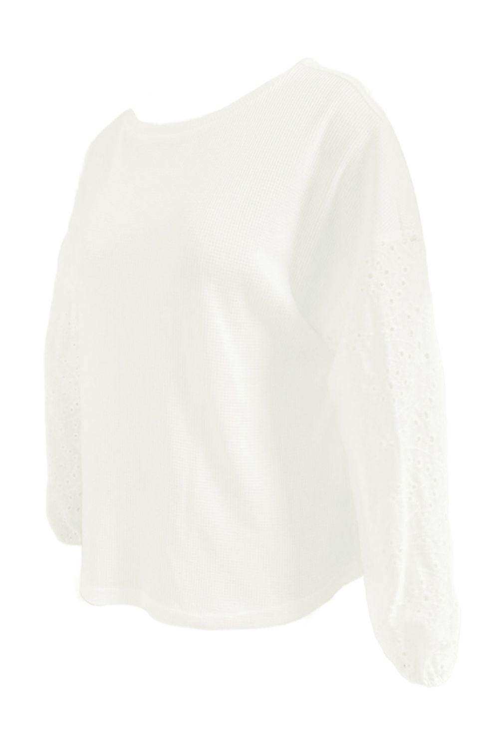 Openwork Dropped Shoulder Boat Neck Blouse - Trendsi - Flyclothing LLC