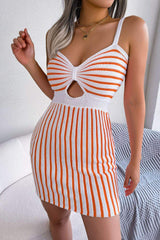 Striped Cutout Spaghetti Strap Knit Dress - Trendsi - Flyclothing LLC