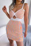 Striped Cutout Spaghetti Strap Knit Dress - Trendsi