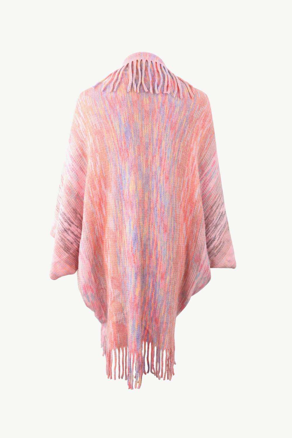 Multicolored Fringe Trim Poncho - Trendsi - Flyclothing LLC