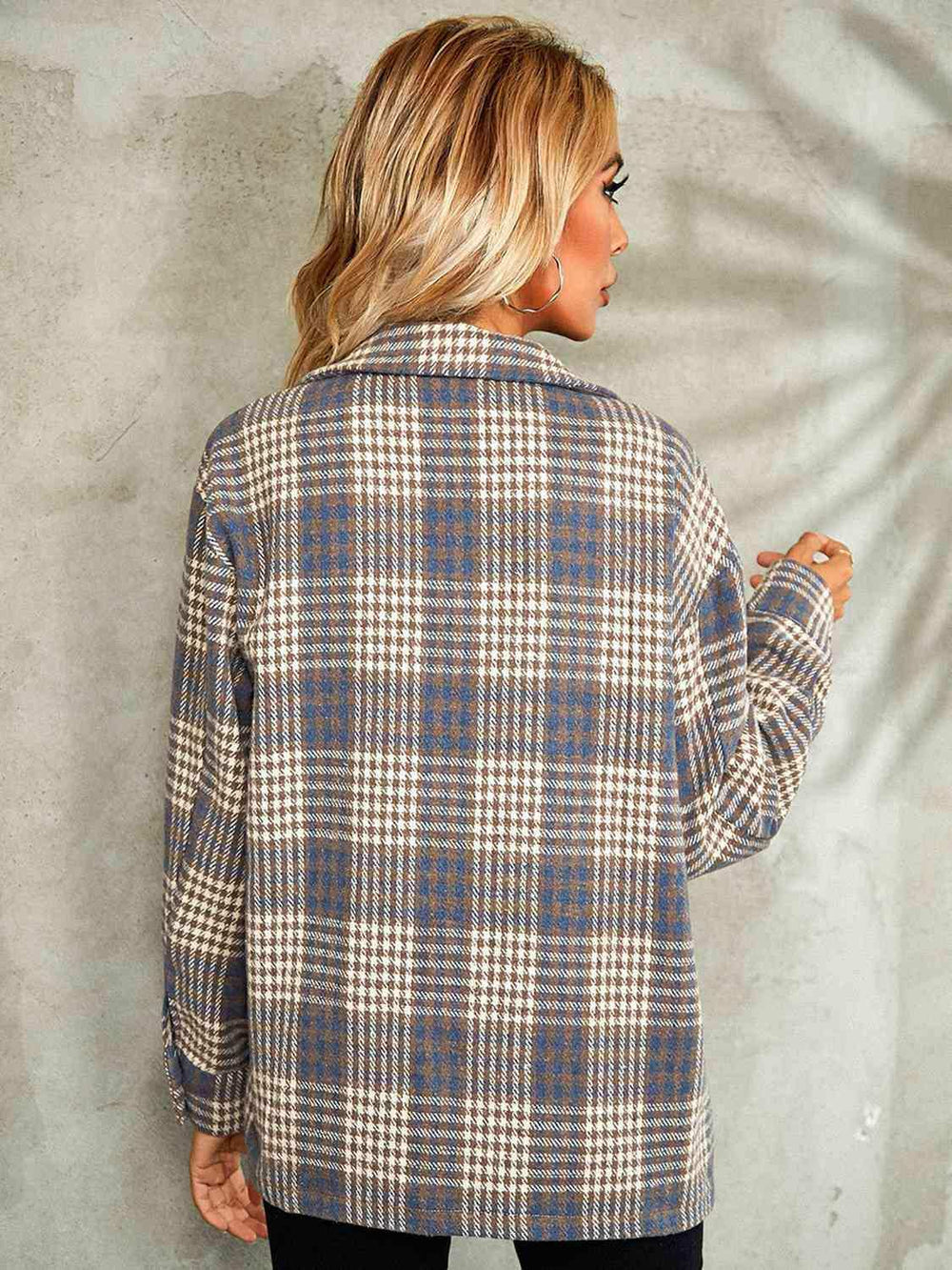 Plaid Button Down Collared Jacket - Trendsi - Flyclothing LLC
