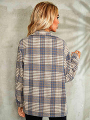 Plaid Button Down Collared Jacket - Trendsi