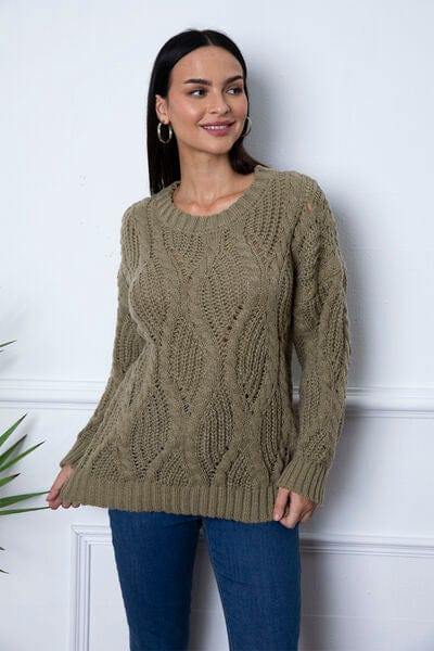 Round Neck Dropped Shoulder Sweater - Trendsi