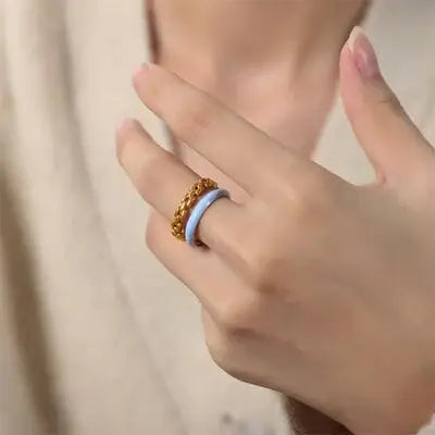 Enamel 18K Gold-Plated Open Ring - Trendsi - Flyclothing LLC