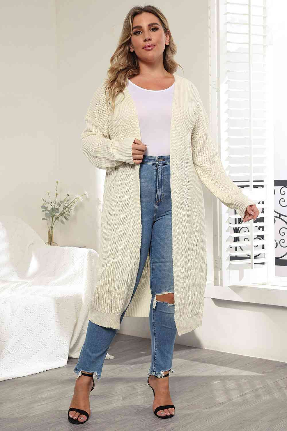 Plus Size Open Front Long Sleeve Cardigan - Trendsi - Flyclothing LLC