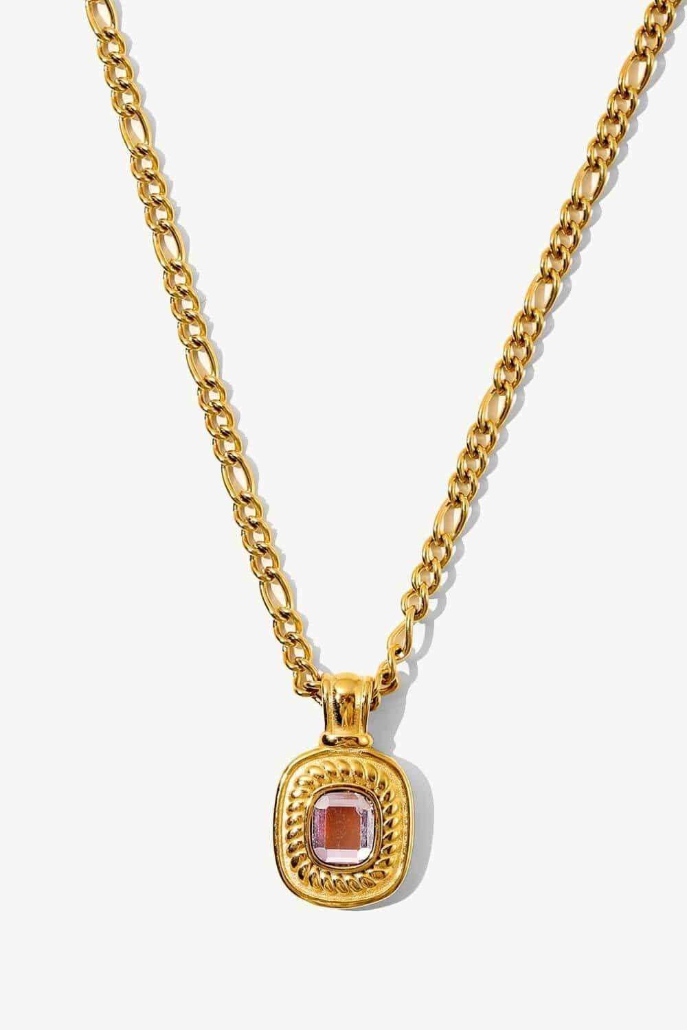 18K Gold Plated Inlaid Rhinestone Pendant Necklace - Trendsi - Flyclothing LLC