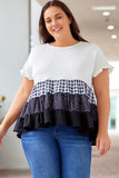Plus Size Plaid Color Block Tiered Blouse - Trendsi