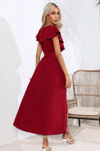 Ruffled Tied V-Neck Midi Dress - Trendsi - Flyclothing LLC
