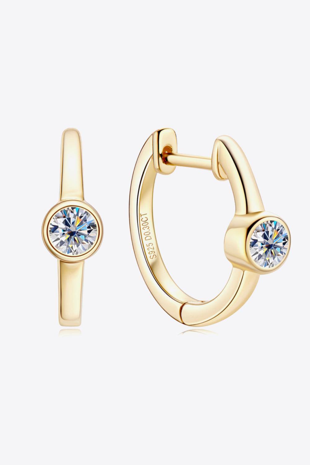 18k Gold-Plated Inlaid Moissanite Huggie Earrings - Trendsi