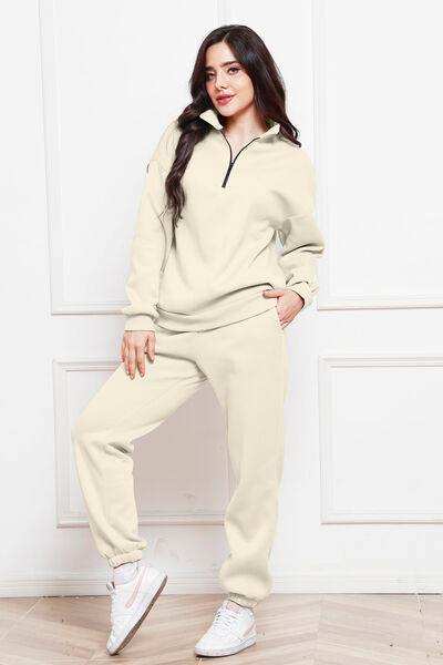 Half Zip Long Sleeve Sweatshirt and Pants Set - Trendsi - Flyclothing LLC