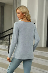 Square Neck Long Sleeve Slit T-Shirt - Trendsi - Flyclothing LLC