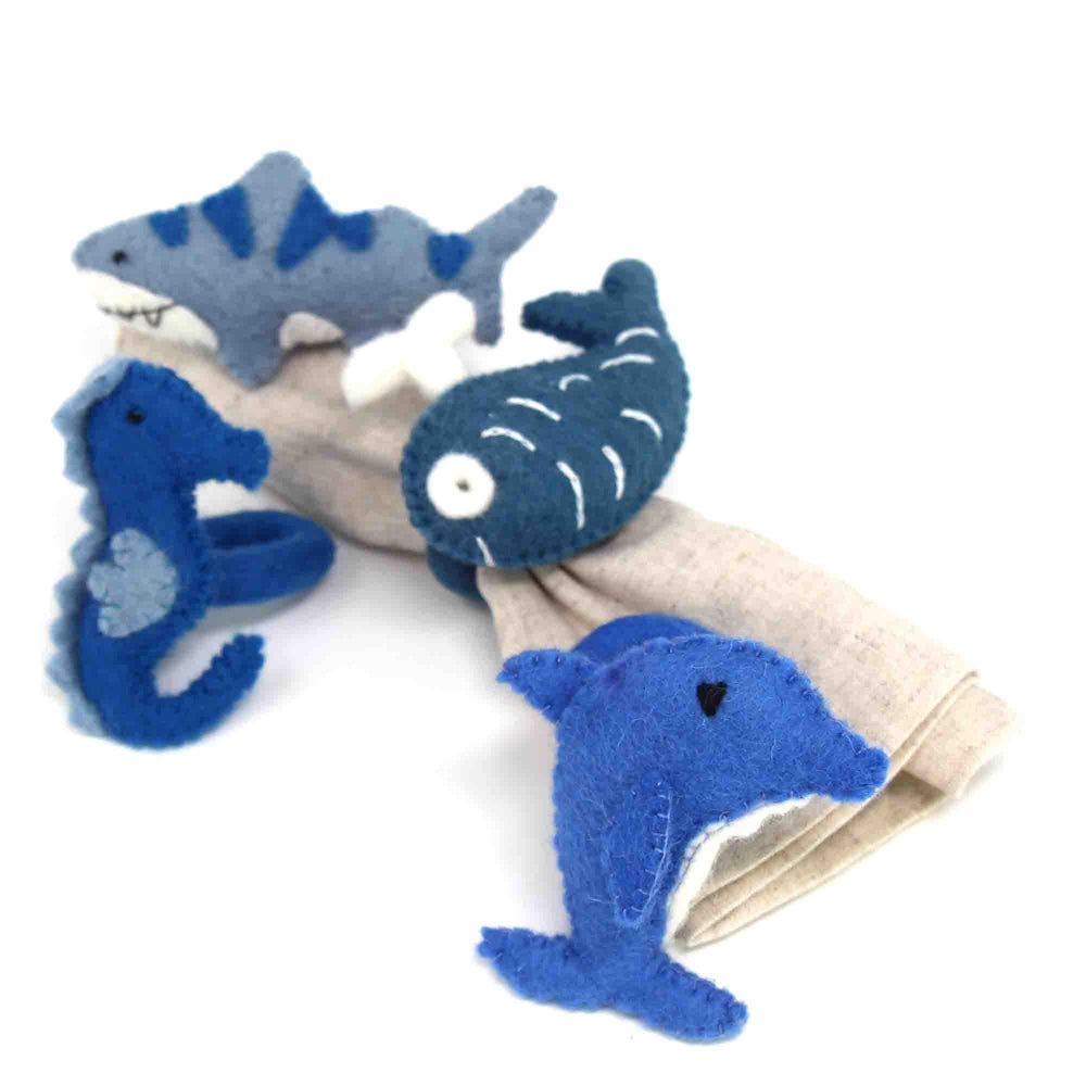 Nautical Shark, Whale & Seahorse Felt Napkin Rings, Set of 4 - Global Groove Direct