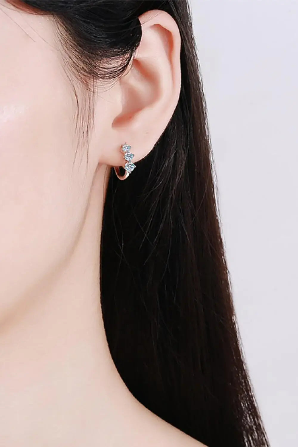 Sterling Silver Moissanite Huggie Earrings - Trendsi - Flyclothing LLC