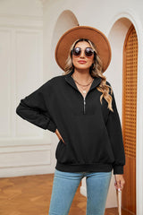 Half-Zip Dropped Shoulder Sweatshirt - Trendsi