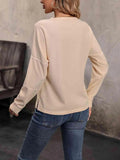 Round Neck Buttoned Slit Long Sleeve Top - Trendsi