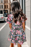 Printed Ruffle Hem Short Sleeve Mini Dress - Trendsi