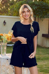Round Neck Short Sleeve T-Shirt and Drawstring Shorts Lounge Set - Trendsi - Flyclothing LLC
