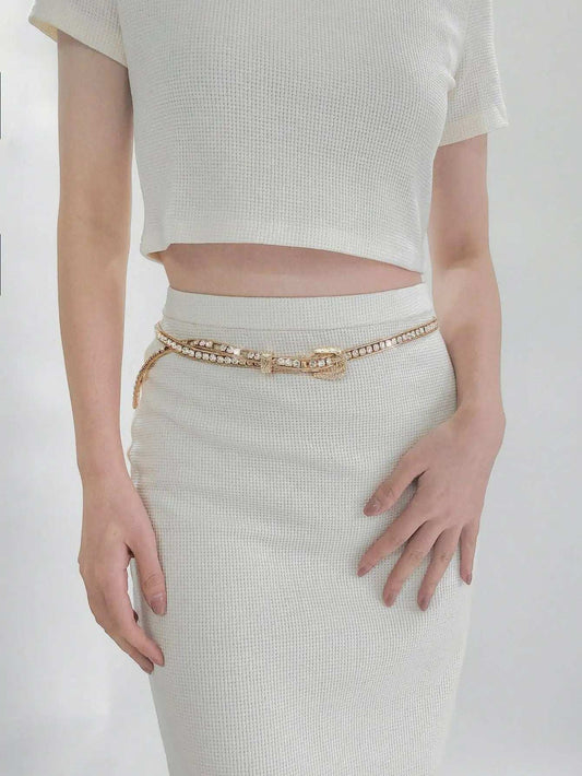 Rhinestone Metal Belt - Trendsi - Flyclothing LLC