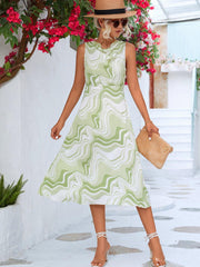 Printed Cowl Neck Sleeveless Dress - Trendsi