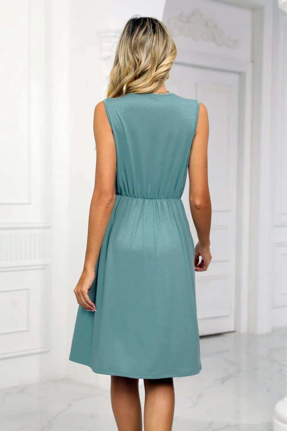 Contrast V-Neck Sleeveless Dress - Trendsi - Flyclothing LLC