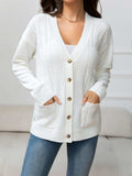 V-Neck Long Sleeve Buttoned Knit Top with Pocket - Trendsi - Flyclothing LLC