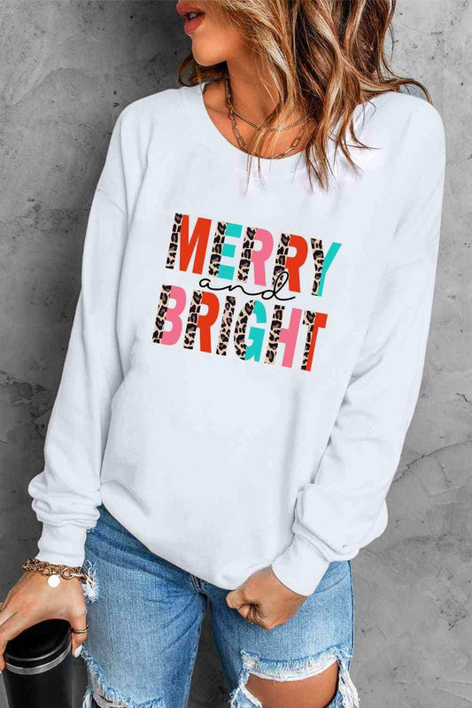MERRY AND BRIGHT Graphic Sweatshirt - Trendsi - Flyclothing LLC
