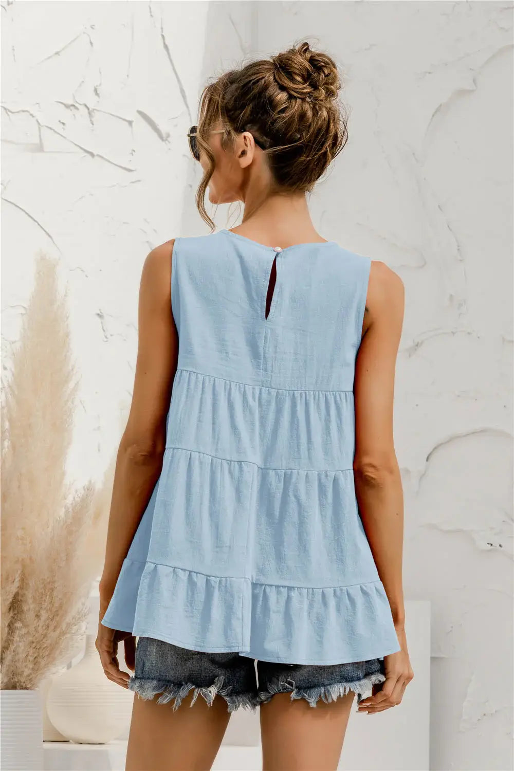Round Neck Tiered Tank - Trendsi - Flyclothing LLC