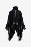 Plaid Turtleneck Raw Hem Poncho - Trendsi - Flyclothing LLC