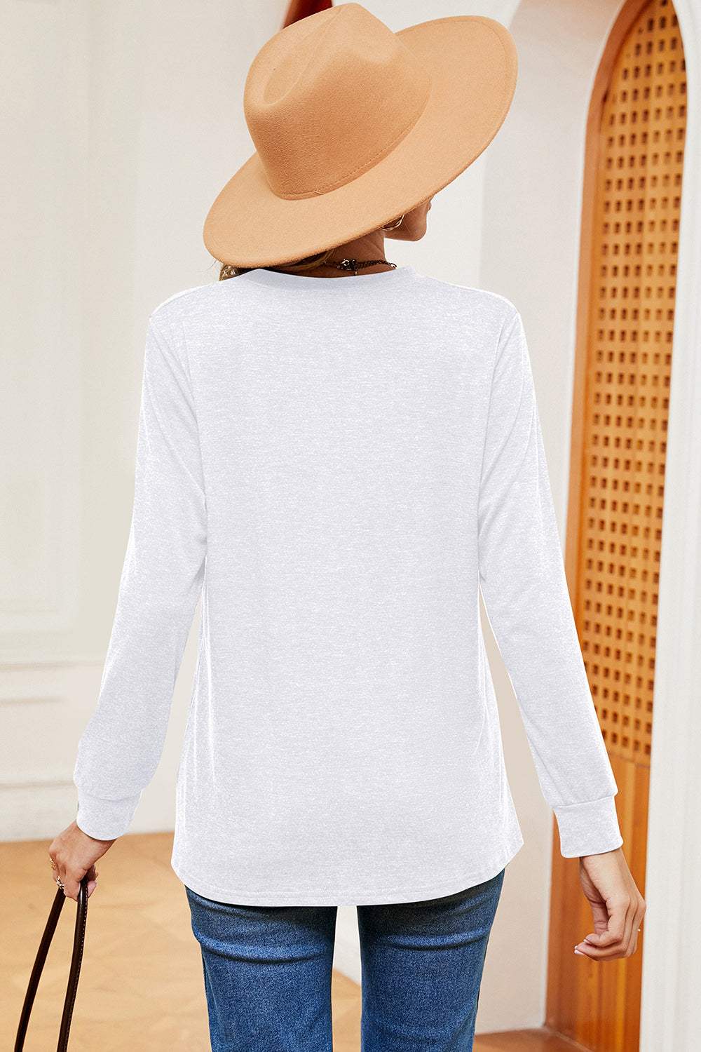Notched Long Sleeve T-Shirt - Trendsi - Flyclothing LLC